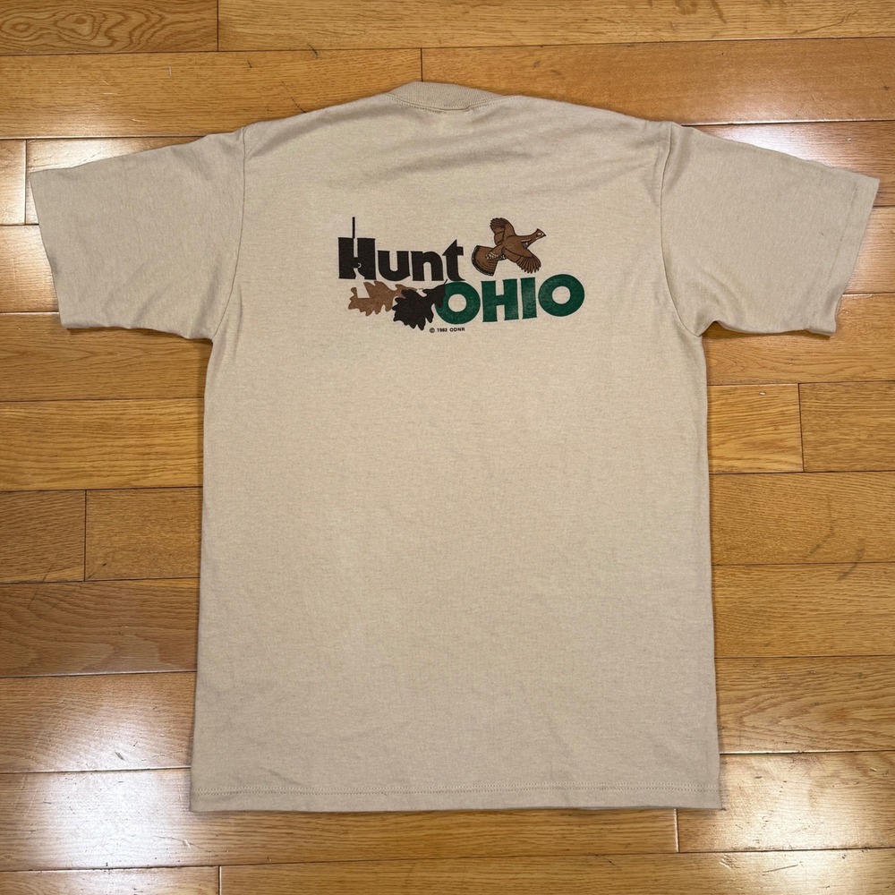 Vintage 80s Single Stitch‎ "Hunt Ohio" T-Shirt Mens Medium Tan USA Made